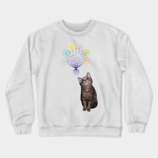 A kitten looking up at a bunch of bright objects Crewneck Sweatshirt